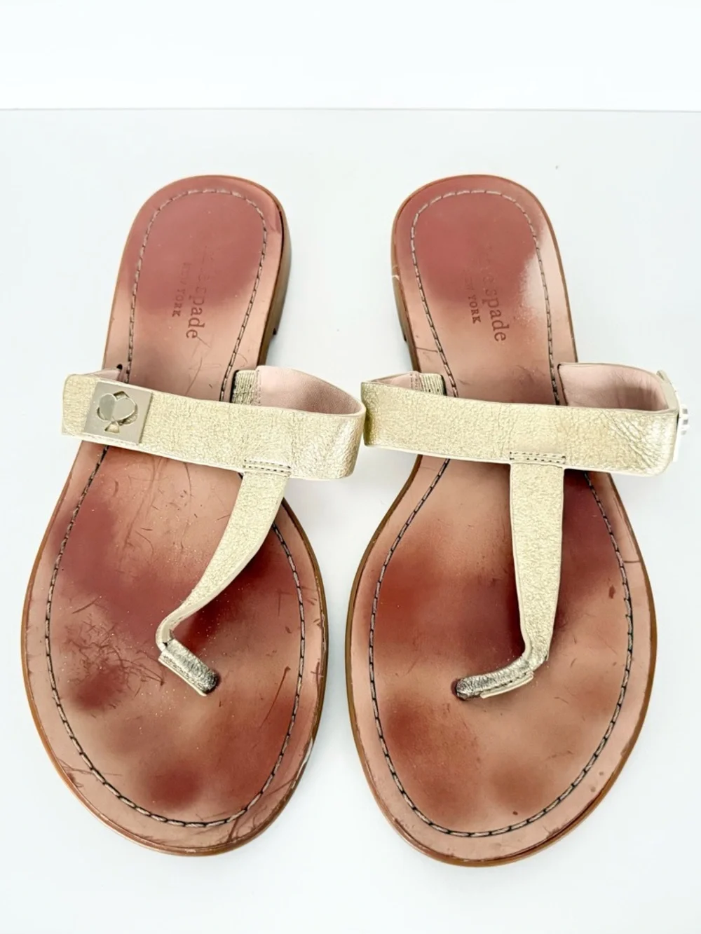 kate spade Metallic Gold Leather Thong Sandals - Picture 2 of 3